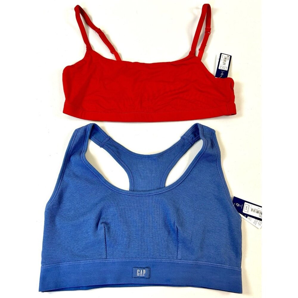2 Gap Gapbody Bralette Lot Red Super Stretch Scoop Blue Ribbed Racerback NWT M